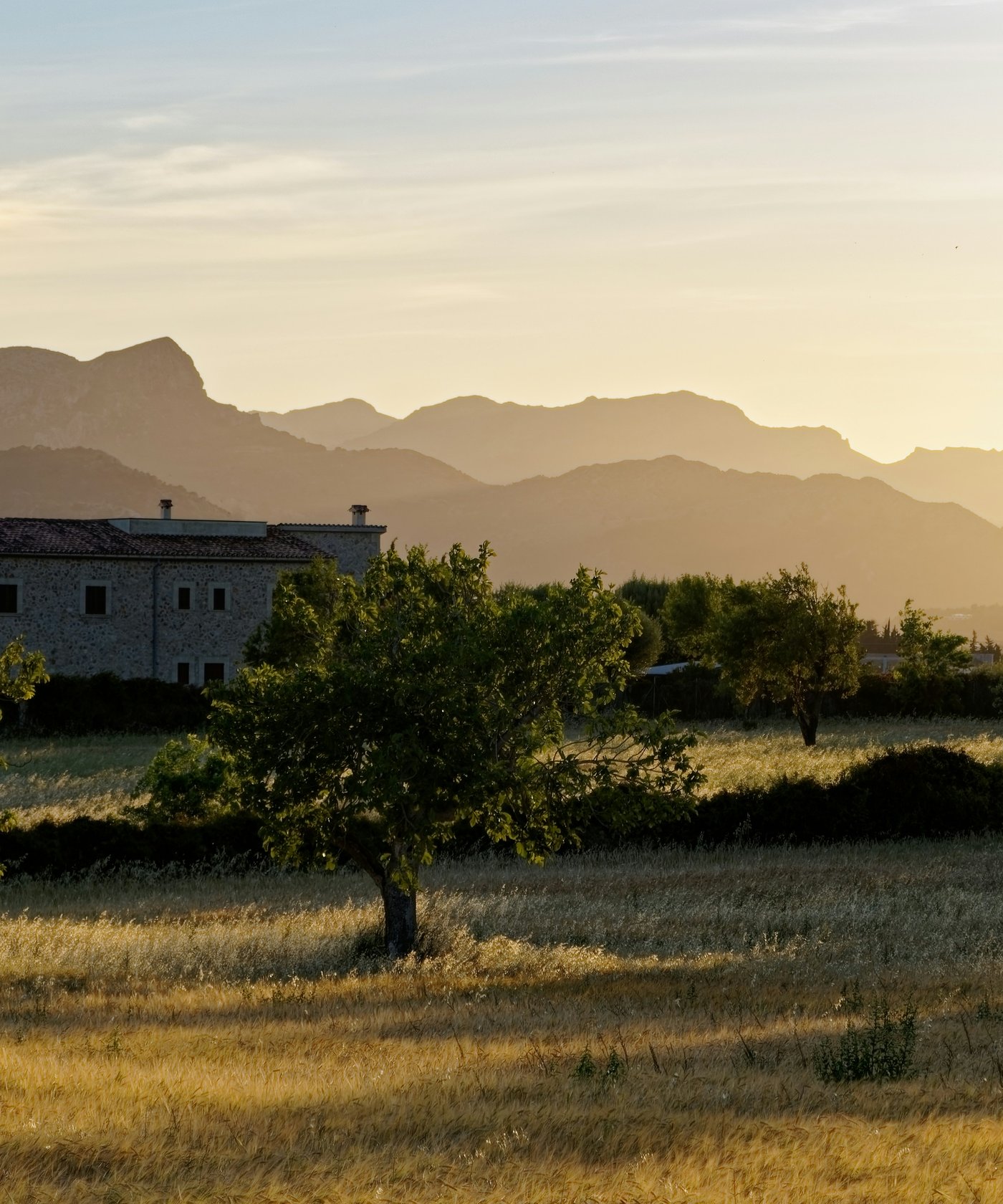 Traditional Mallorcan finca at golden hour